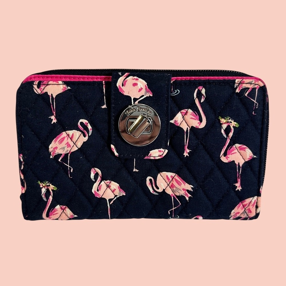 Vera Bradley RFID Turnlock Wallet Women NWT Navy Pink Flamingo Fiesta 24887-L54
